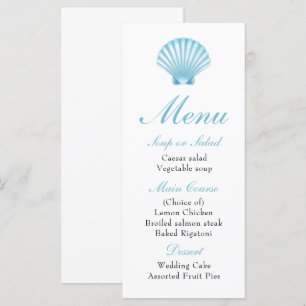 Elegant Beach Blue Nautical Seashell Wedding Menu
