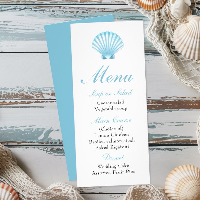 Elegant Beach Blue Nautical Seashell Wedding Menu (Creator Uploaded)