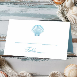 Elegant Beach Blue Nautical Seashell Wedding Place Card
