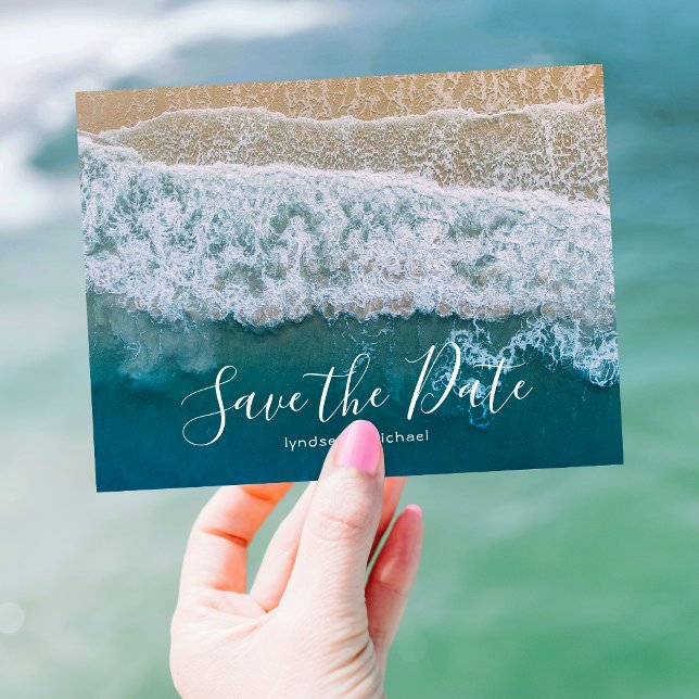Elegant Beach Blue Ocean Save the Date Announcement Postcard (Creator Uploaded)