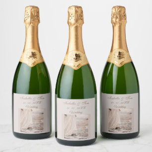 Elegant Beach, Coastal Wedding Stationery Sparkling Wine Label