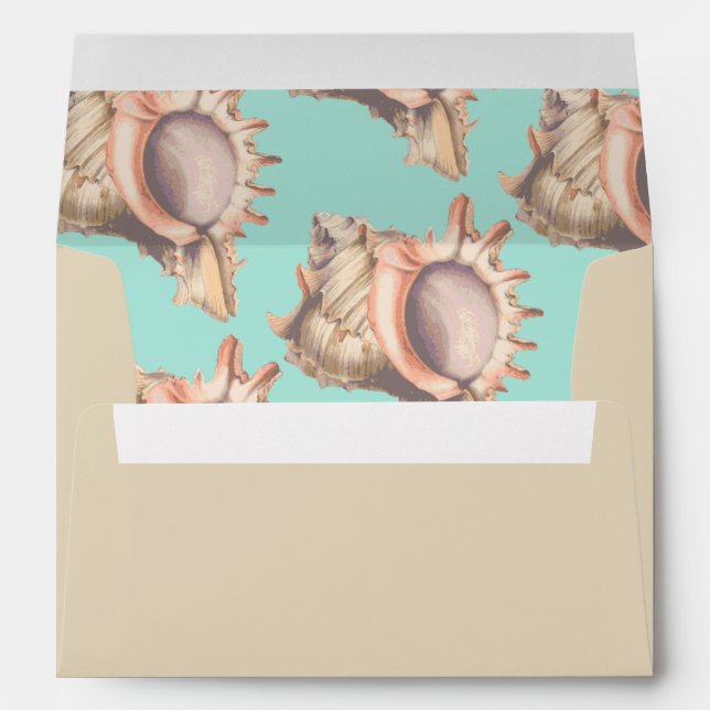 Elegant Beach Conch Shell Wedding Envelope (Back (Bottom))