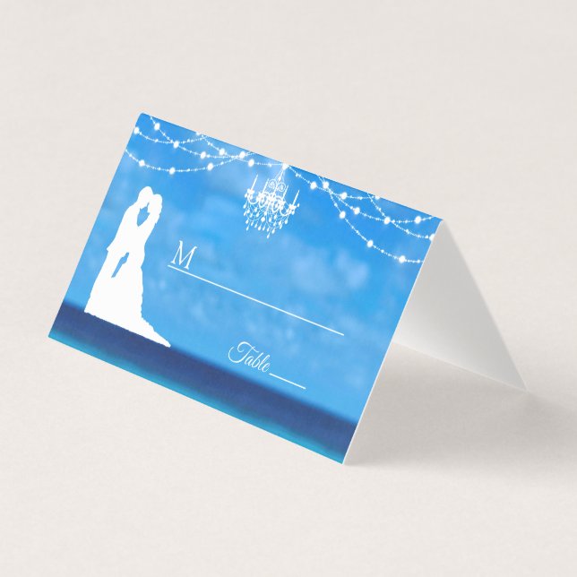 Elegant Beach, Couple & Chandelier Place Card (Front)