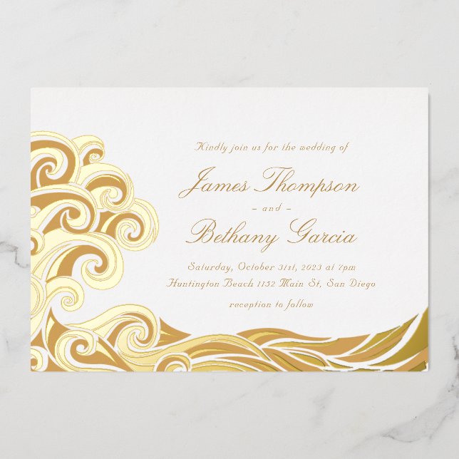 Elegant Beach Destination Foil Invitation (Front)