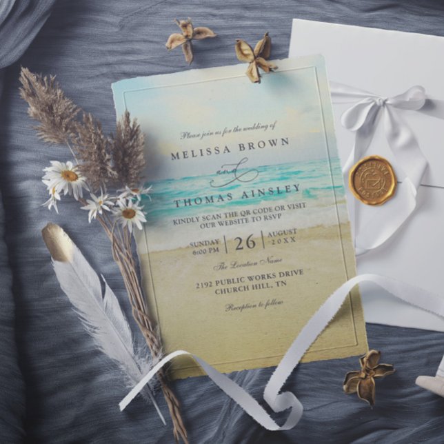 Elegant Beach Destination Modern QR Code Wedding Invitation (Creator Uploaded)