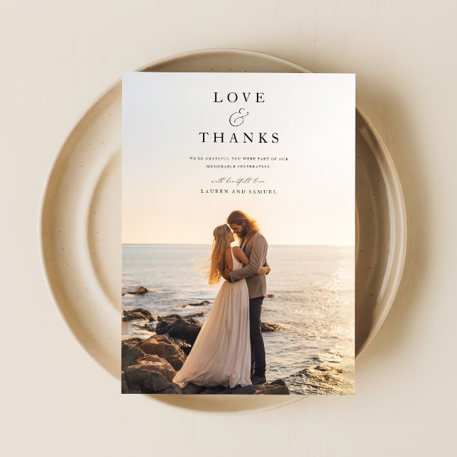 Elegant Beach Destination Wedding 2 Photo Thank You Card (Creator Uploaded)