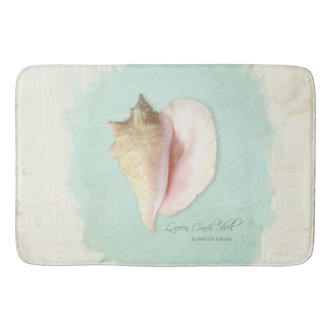 Elegant Beach House Decor Queen Conch Shell Water Bath Mat (Front)