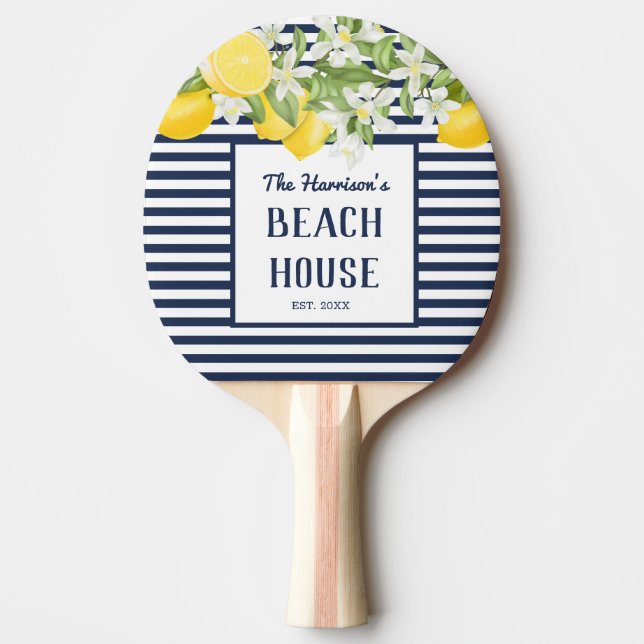 Elegant Beach House Watercolor Lemon Ping Pong Paddle (Front)