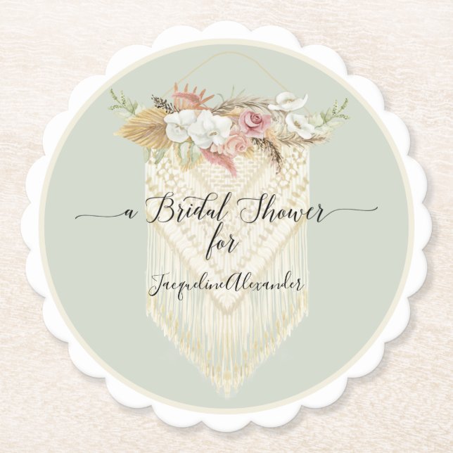 Elegant Beach Mint Floral Greenery Bridal Shower Paper Coaster (Front)
