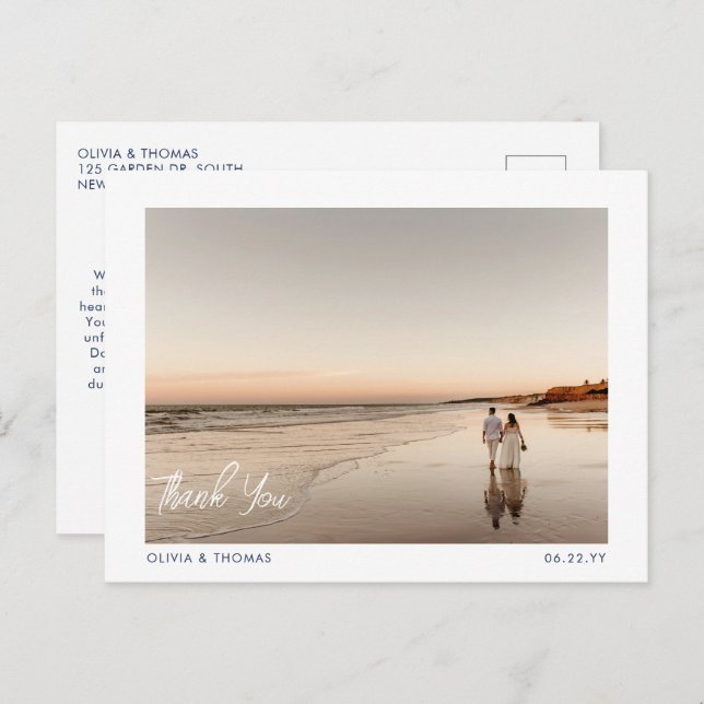 Elegant Beach Modern Class Wedding Photo Thank You Postcard (Front/Back)