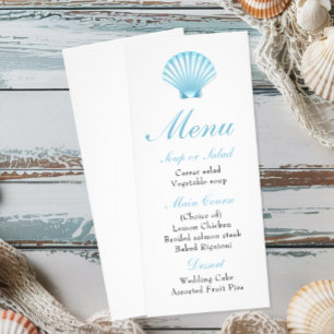 Elegant Beach Nautical Seashell Wedding Menu