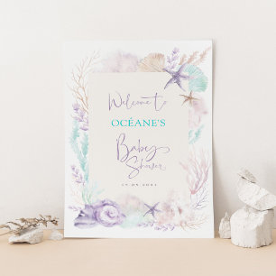 Elegant Beach Ocean Corals Baby Shower Welcome Poster