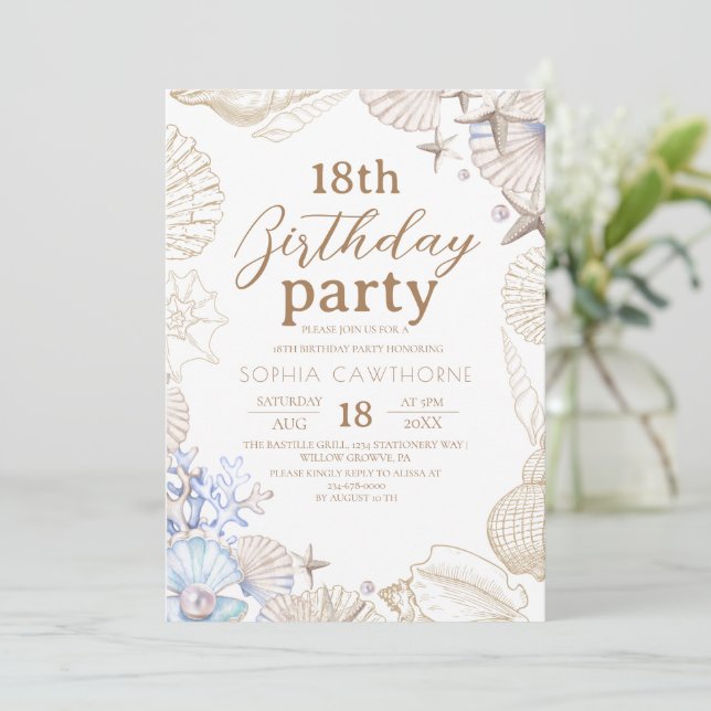 Elegant Beach Party ⎮Sea 18th Birthday Invitation (Standing Front)
