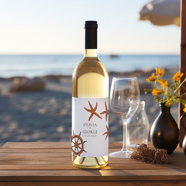 Elegant beach personalised wine label (Creator Uploaded)
