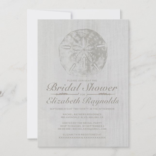 Elegant Beach Sand Dollar Bridal Shower Invitation (Front)