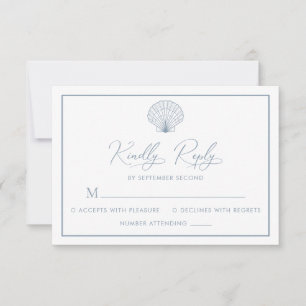 Elegant Beach Scallop Shell Dusty Blue Wedding RSVP Card
