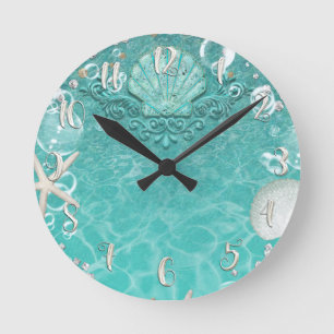 Elegant Beach Sea Shell & Bubbles Customised Round Clock