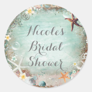 Elegant Beach Sea Starfish & Pearls Party Favour Classic Round Sticker