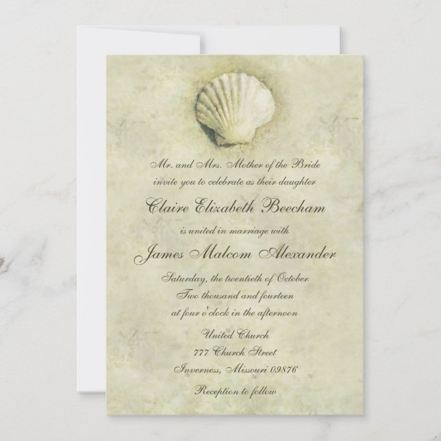 Elegant Beach Seashell 5x7 Wedding Invitation (Front)