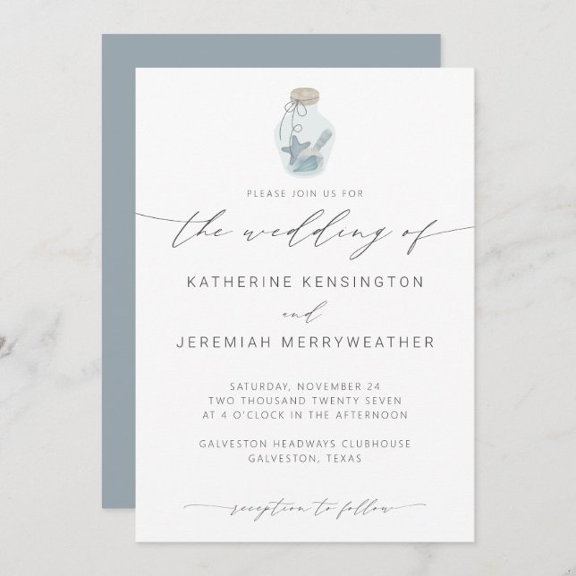 Elegant Beach Seashell Modern Calligraphy Wedding Invitation (Front/Back)
