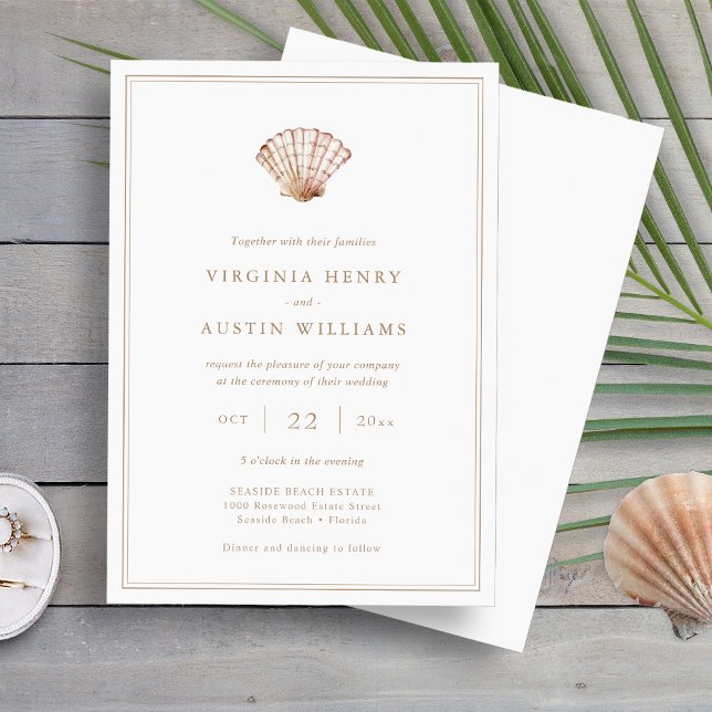 Elegant Beach Simple Wedding Invitation (Elegant Beach Simple Minimals Seashell Wedding Invitation by Painted Paperie
)