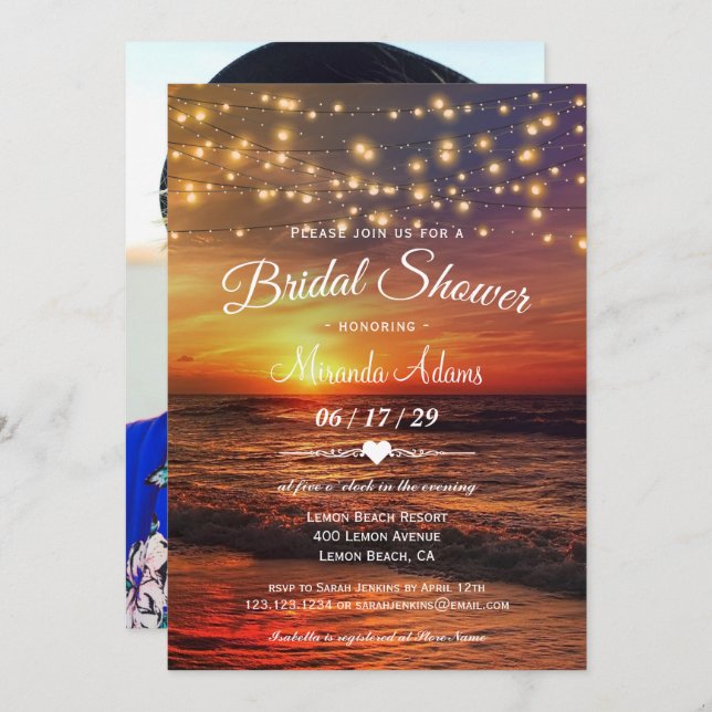 Elegant Beach String Lights Summer Bridal Shower Invitation (Front/Back)
