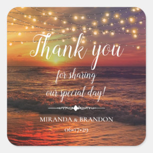 Elegant Beach String Lights Summer Thank You Square Sticker