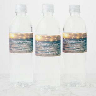 Elegant Beach String Lights Summer Thank You Water Bottle Label