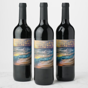 Elegant Beach String Lights Summer Thank You Wine Label