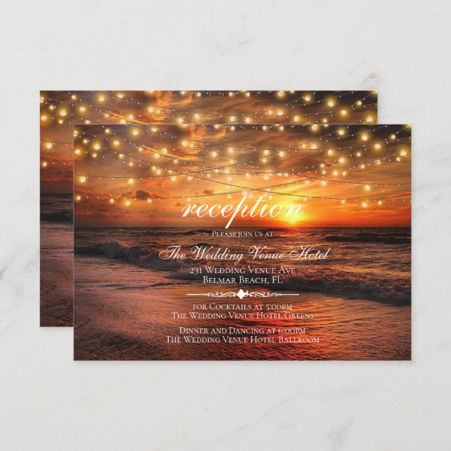 Elegant Beach Summer Wedding Reception Card (Front/Back)
