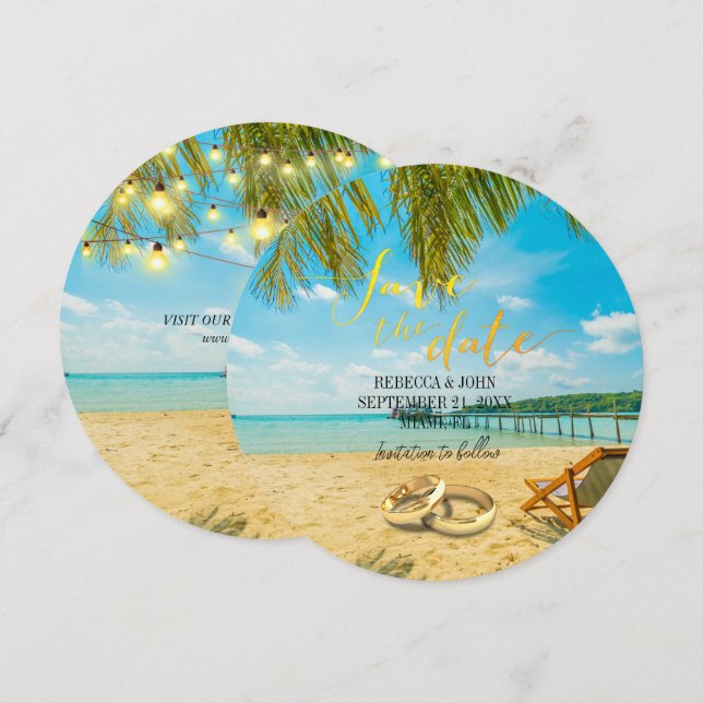 Elegant Beach Summer Wedding Save the Date Card (Front/Back)