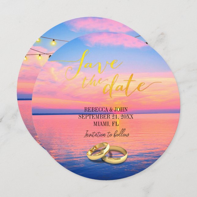 Elegant Beach Summer Wedding Save the Date Card (Front/Back)