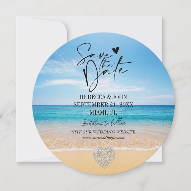 Elegant Beach Summer Wedding Save the Date Card (Front)