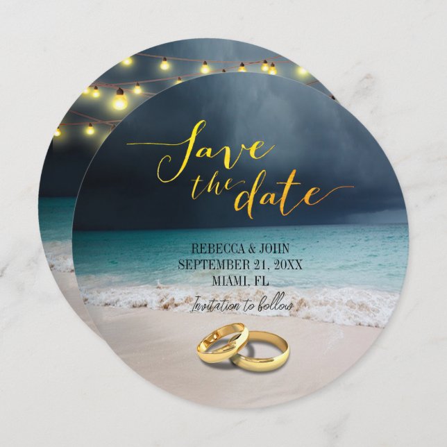 Elegant Beach Summer Wedding Save the Date Card (Front/Back)