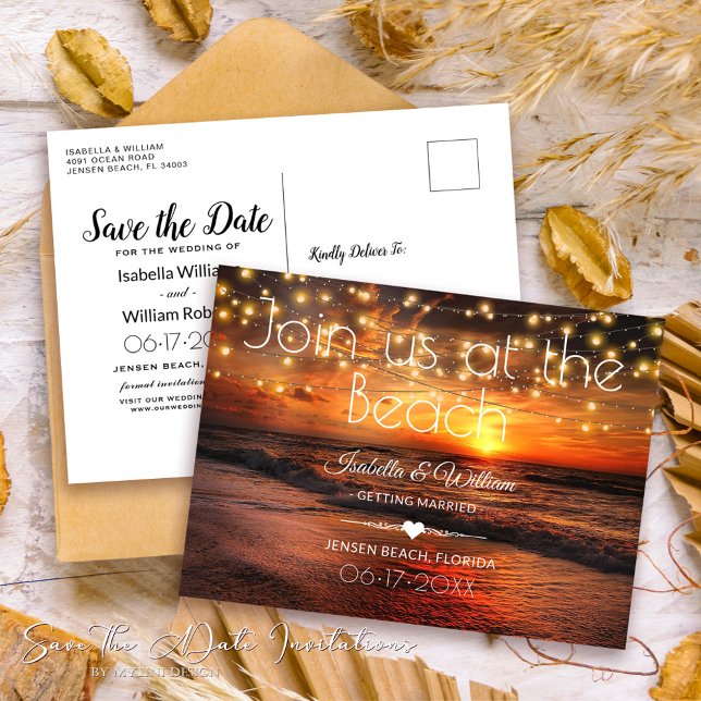 Elegant Beach Summer Wedding Save the Date Postcard (Creator Uploaded)