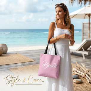 Elegant Beach Text Mark Soft Pink Tote Design Bag