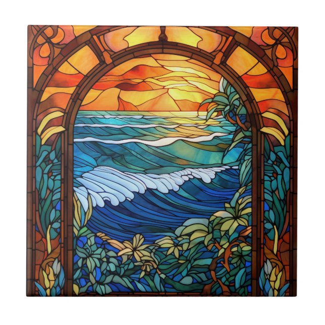 elegant beach through the window  ceramic tile (Front)
