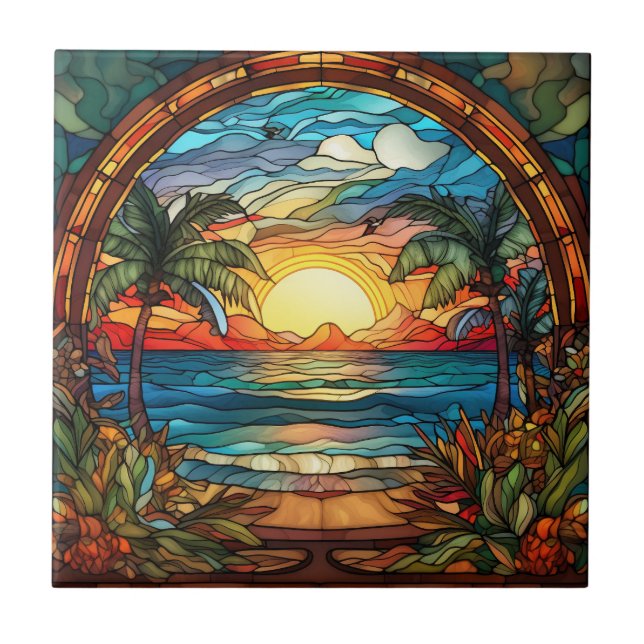 elegant beach through the window  ceramic tile (Front)