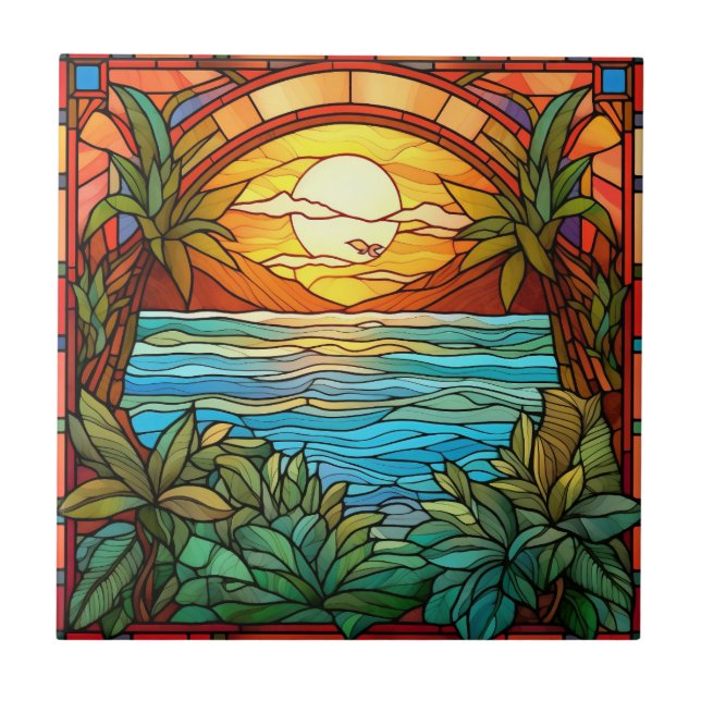 elegant beach through the window  ceramic tile (Front)