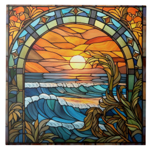 elegant beach through the window ceramic tile