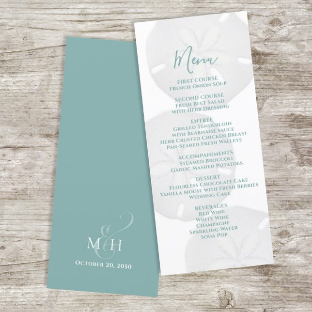 Elegant Beach Watercolor Sand Dollar Wedding Menu (Creator Uploaded)