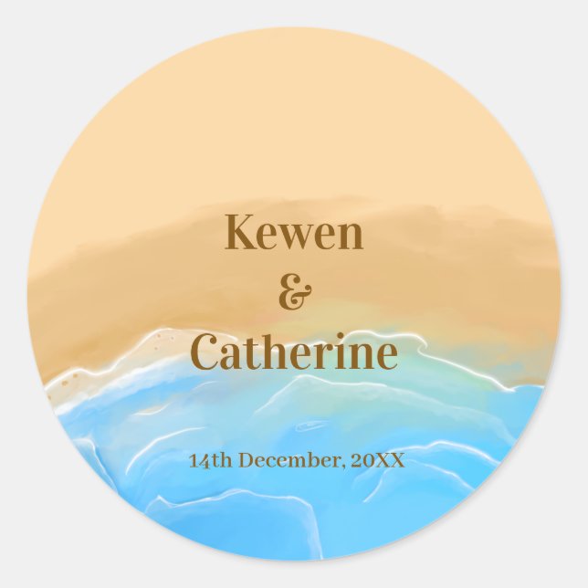 Elegant Beach Watercolor Wedding Sticker (Front)