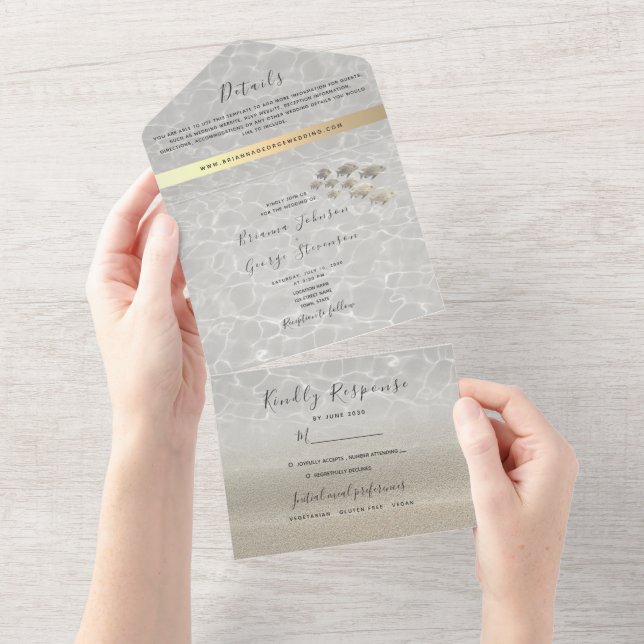 Elegant Beach Wedding All In One Invitation (Tearaway)