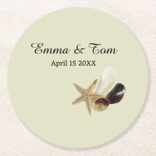 Elegant Beach Wedding Coastal Ocean Destination Round Paper Coaster