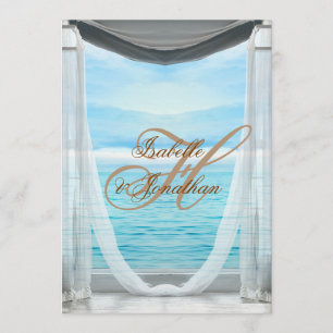 Elegant beach wedding drapes & copper calligraphy invitation