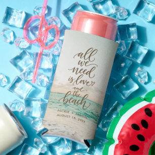 Elegant Beach Wedding Love & the Beach  Seltzer Can Cooler