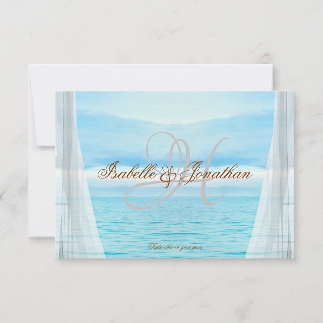Elegant beach wedding monogram ocean Response Card (Front)