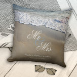 Elegant Beach Wedding or Anniversary Cushion<br><div class="desc">Pillow featuring a romantic beach design in sandy and dusty blue colors. Beautiful for a wedding or anniversary or for anyone who loves the beach.</div>