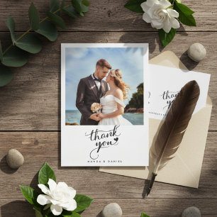 Elegant Beach Wedding Photo Thank You Card 