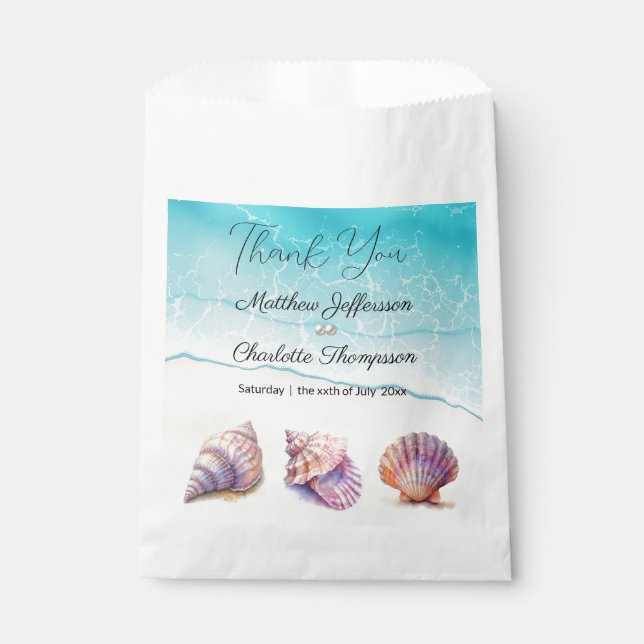 Elegant Beach Wedding  Seashells Pearls Nautical  Favour Bag (Front)